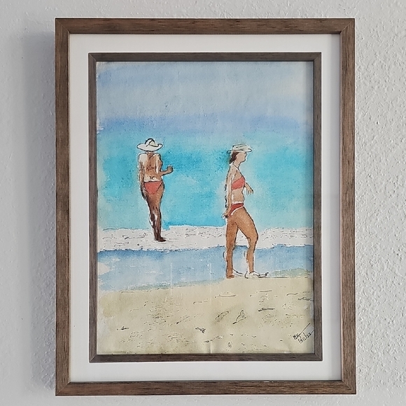 Framed Beach Watercolor Art